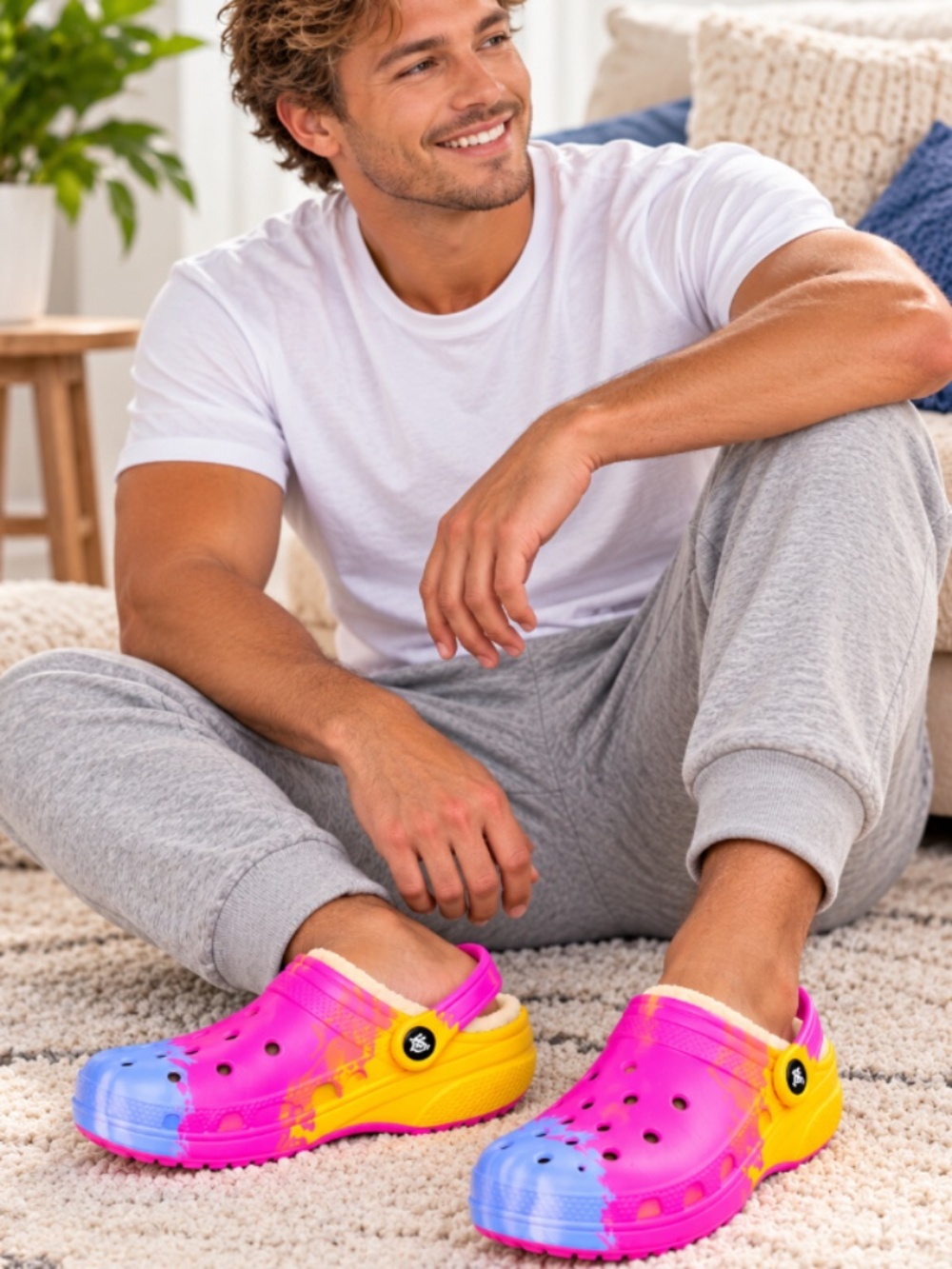 Crocs Unisex-Adult Classic Graphic Lined Clogs | Fuzzy Slippers, Juice/Multi, 11